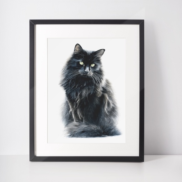 Watercolor Siberian Black Cat Art Print Illustartion - Pet Portrait - Unframed - Picture 3 of 6